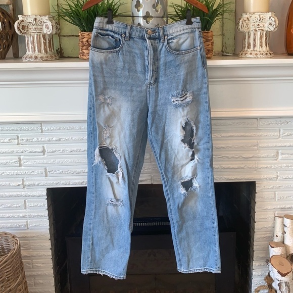 BDG Denim - BDG High Waist Distressed Grunge Straight Leg Light Wash Jeans Size 29